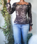 Y2K Brown and Cream Silk Blouse