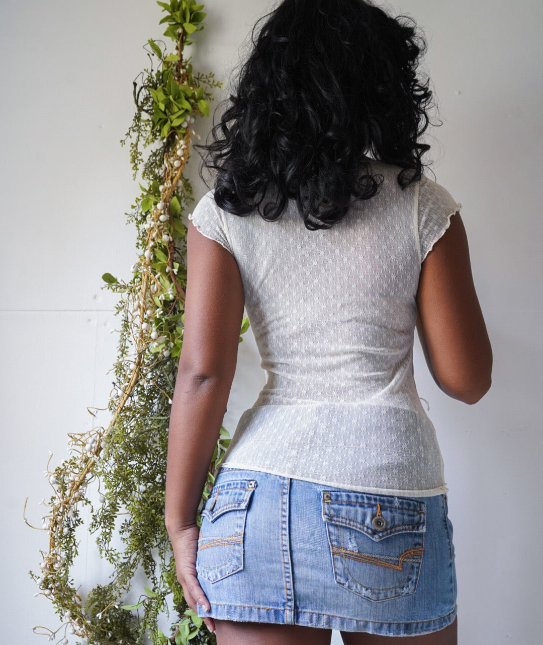 Cream Sheer Lace Tee