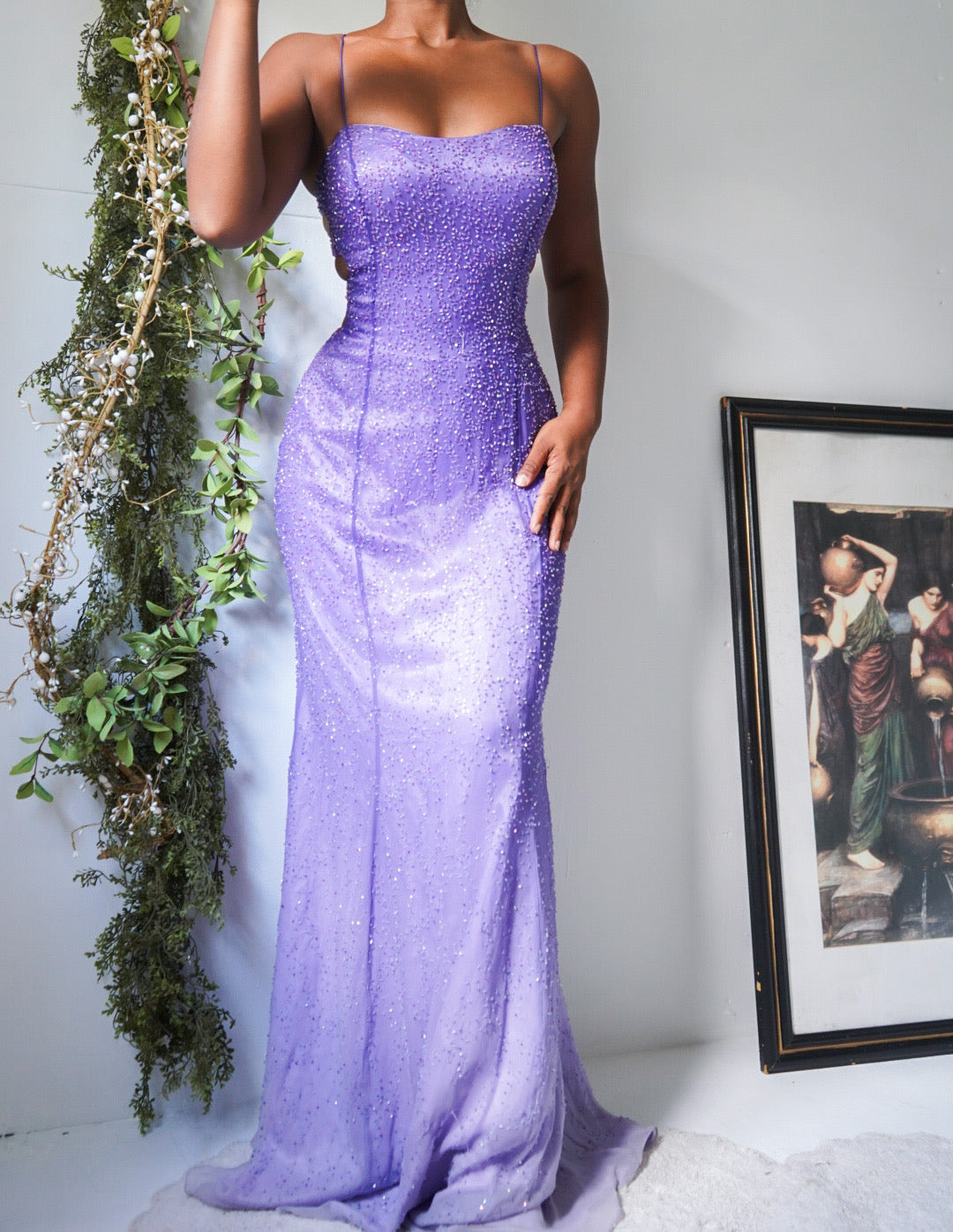 Vintage Purple to White Ombre Silk Beaded Gown