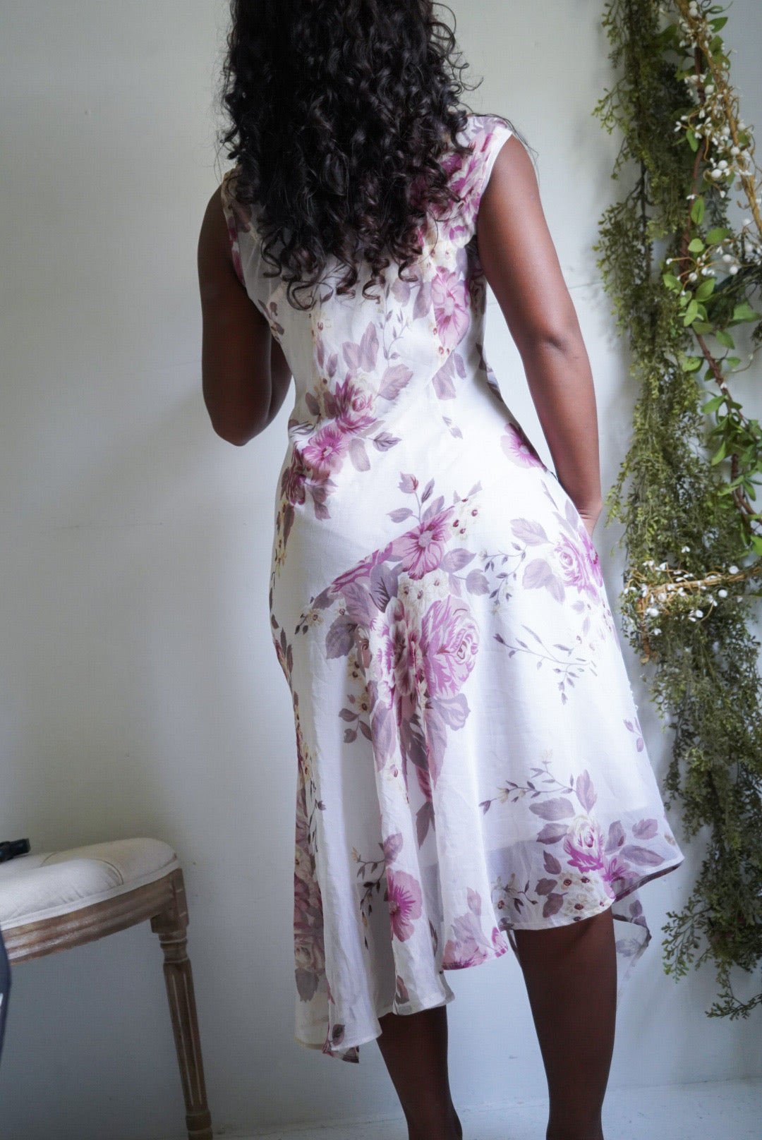 Y2K Cream Romantic Floral Fairy Hem Dress