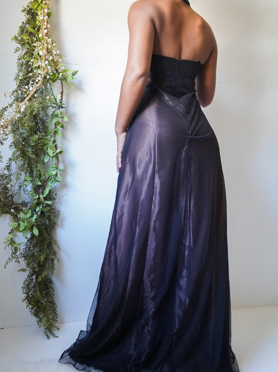 Brown to Black Ombre Halter Split Front Gown