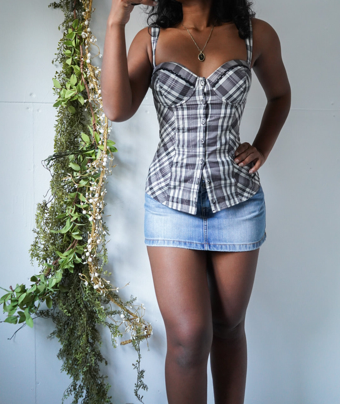 Plaid Y2K Bustier Top