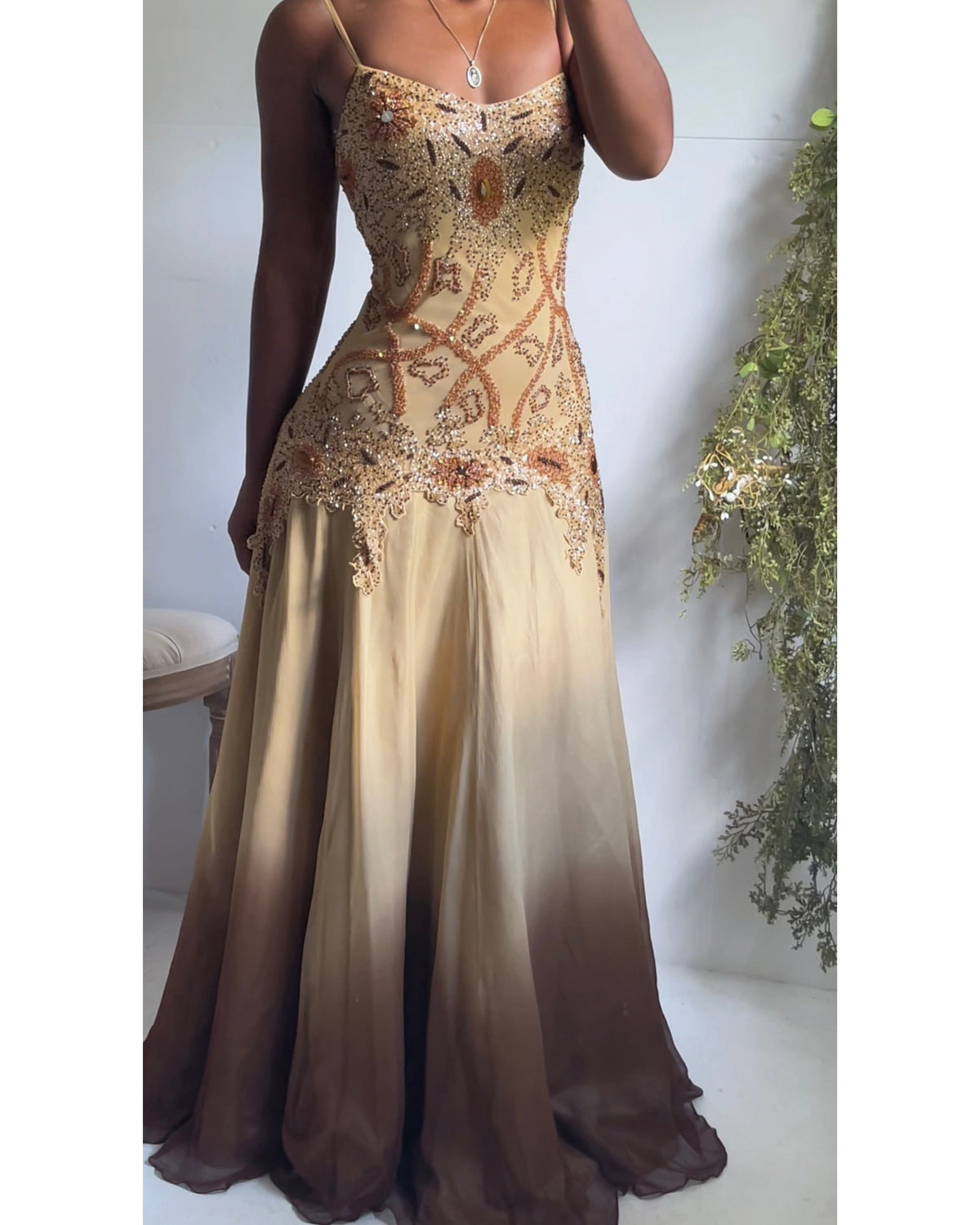 Rare Vintage Y2K Ombre Beaded Silk Gown