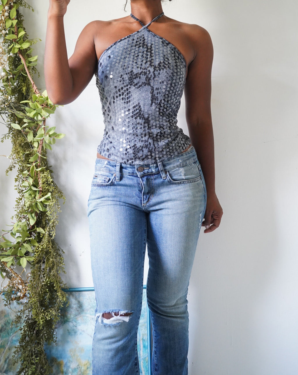 Vintage Sequin Snakeskin Halter Top