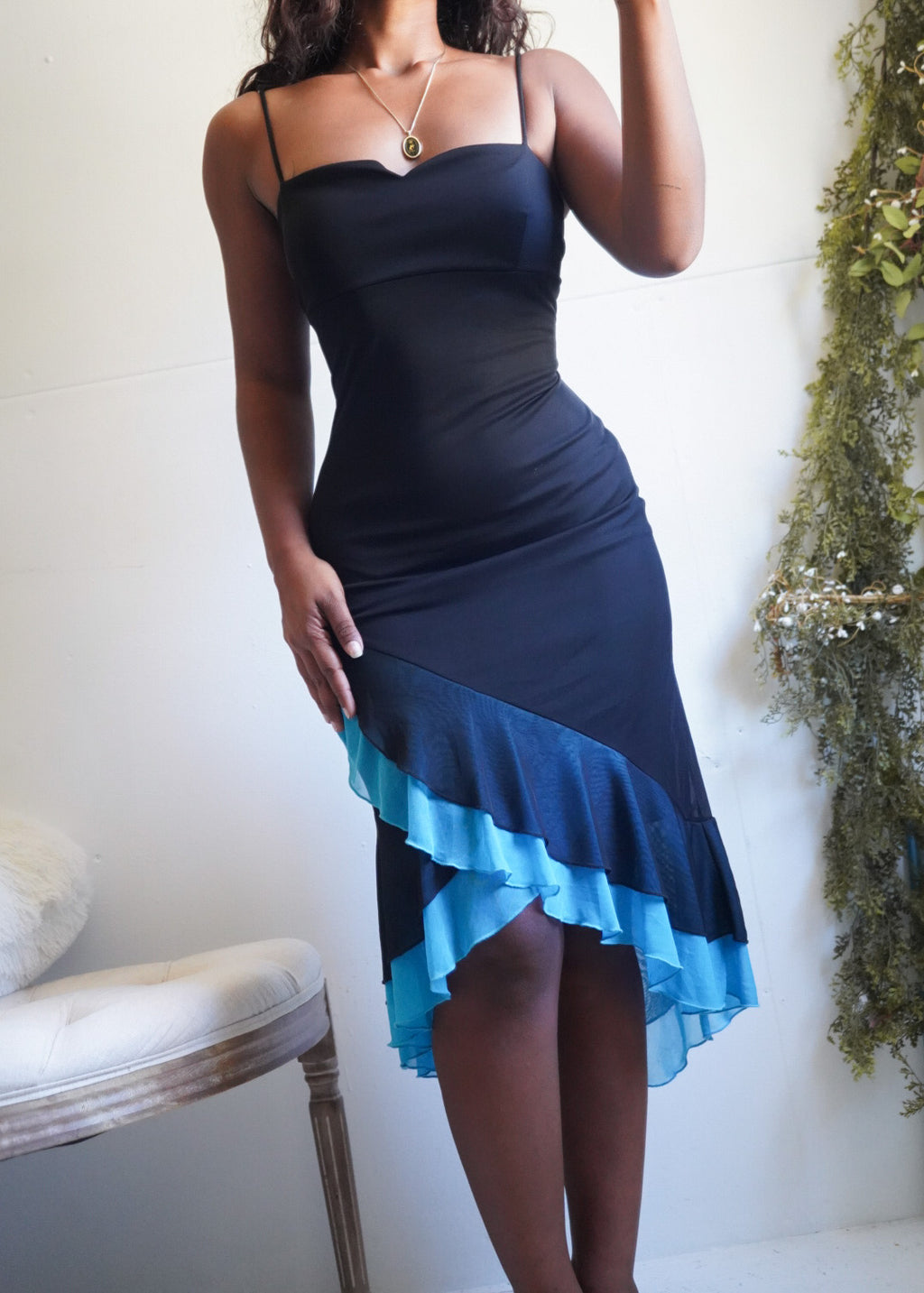 Y2K Little Black Dress with High Low Hem