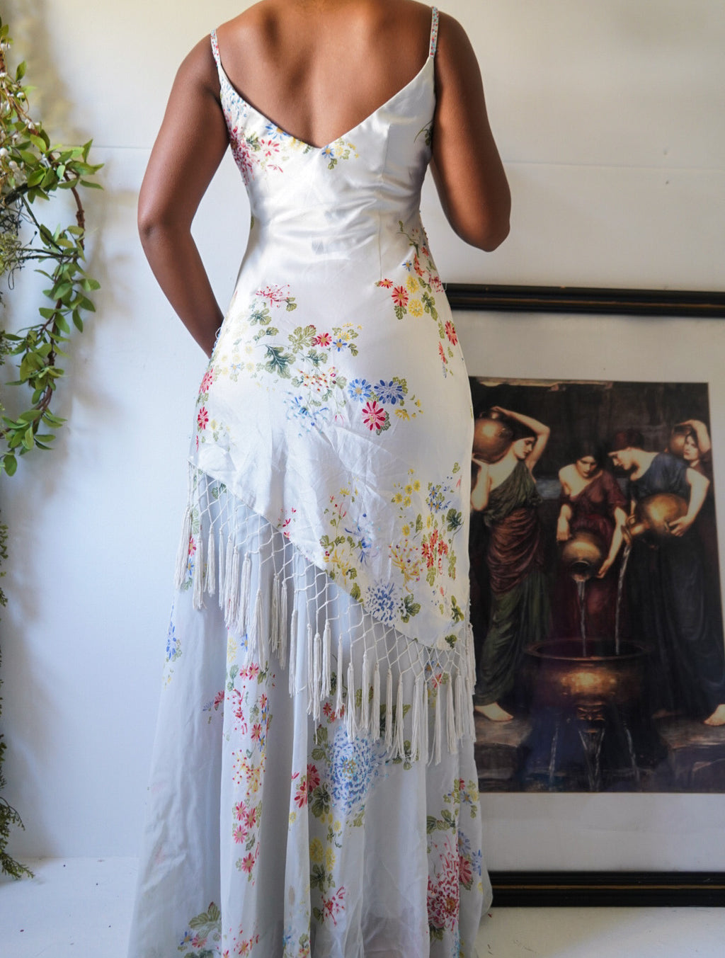 Pale Blue Beaded Fringe Chinoiserie Gown