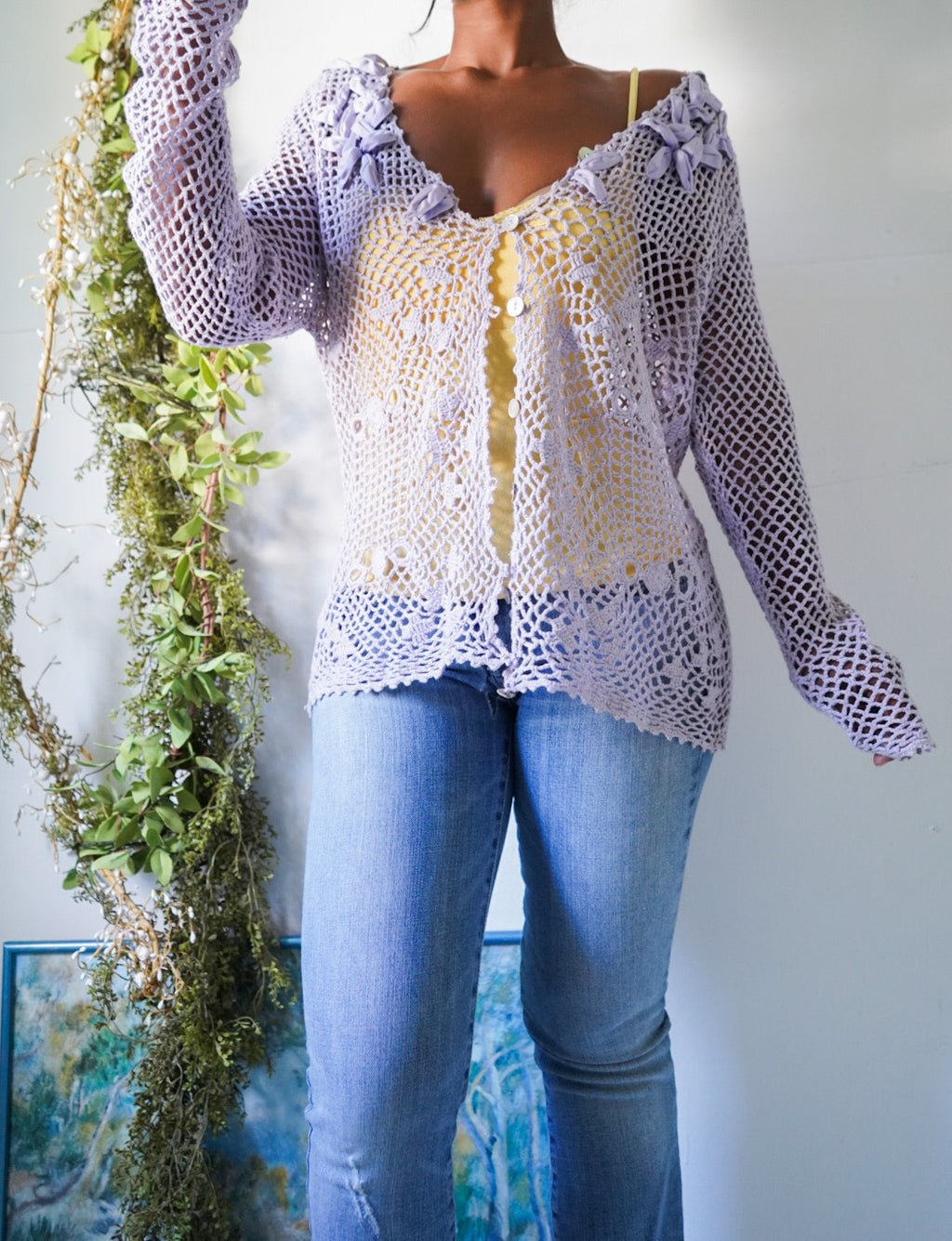 Y2K Lavender Crochet Knit Summer Cardigan