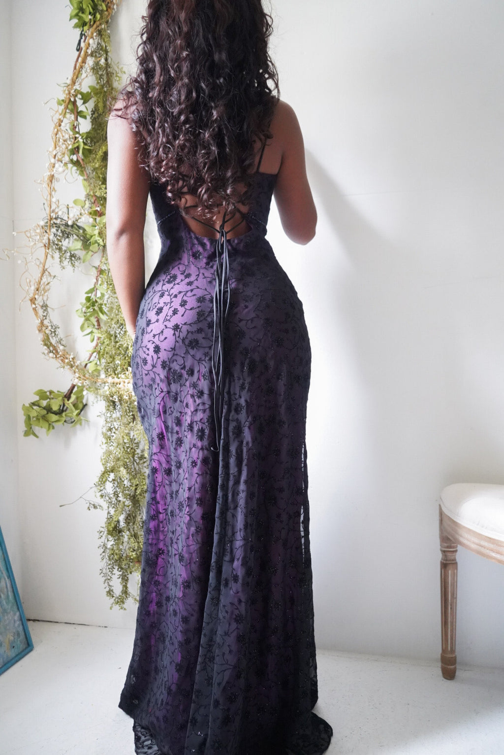 Rare Vintage Y2K Purple and Black Burnout Layered Gown