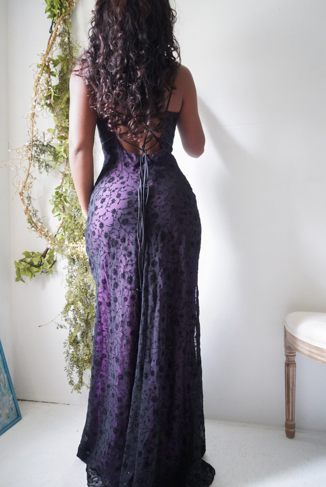 Rare Vintage Y2K Purple and Black Burnout Layered Gown