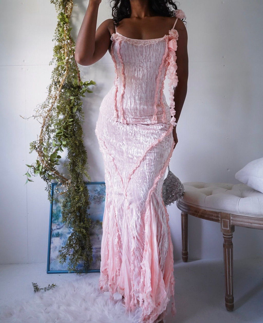 Rare Vintage Y2K Crushed Velvet 2 Piece Set