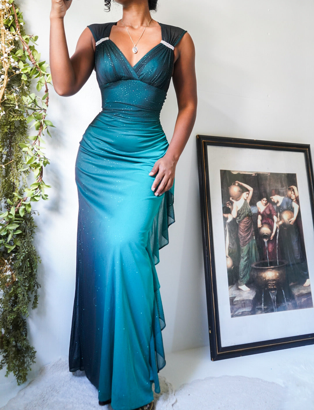 Rare Teal Glitter Ombre Fairy Gown (US 2)