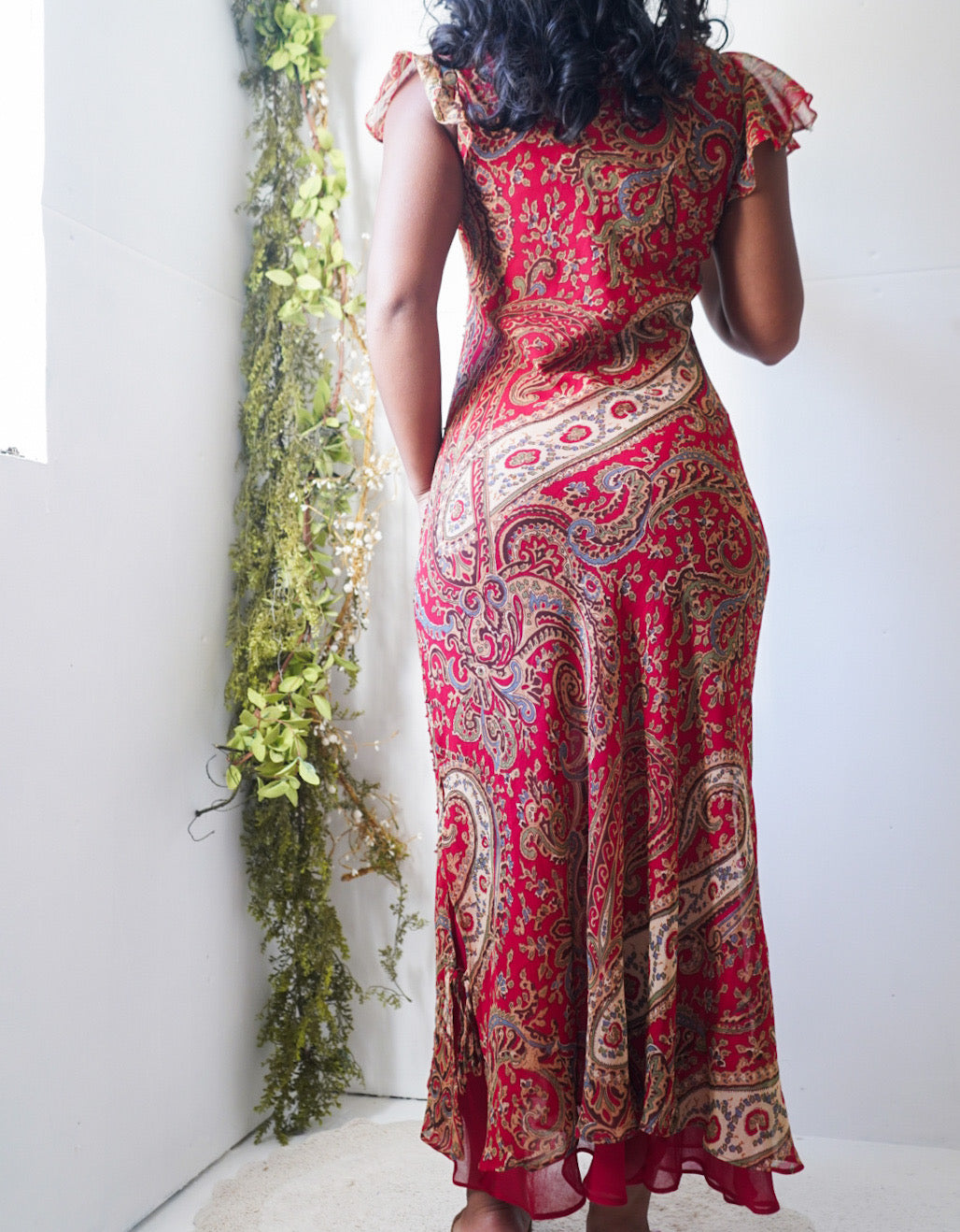 Vintage Y2K Red Paisley Boho Dress
