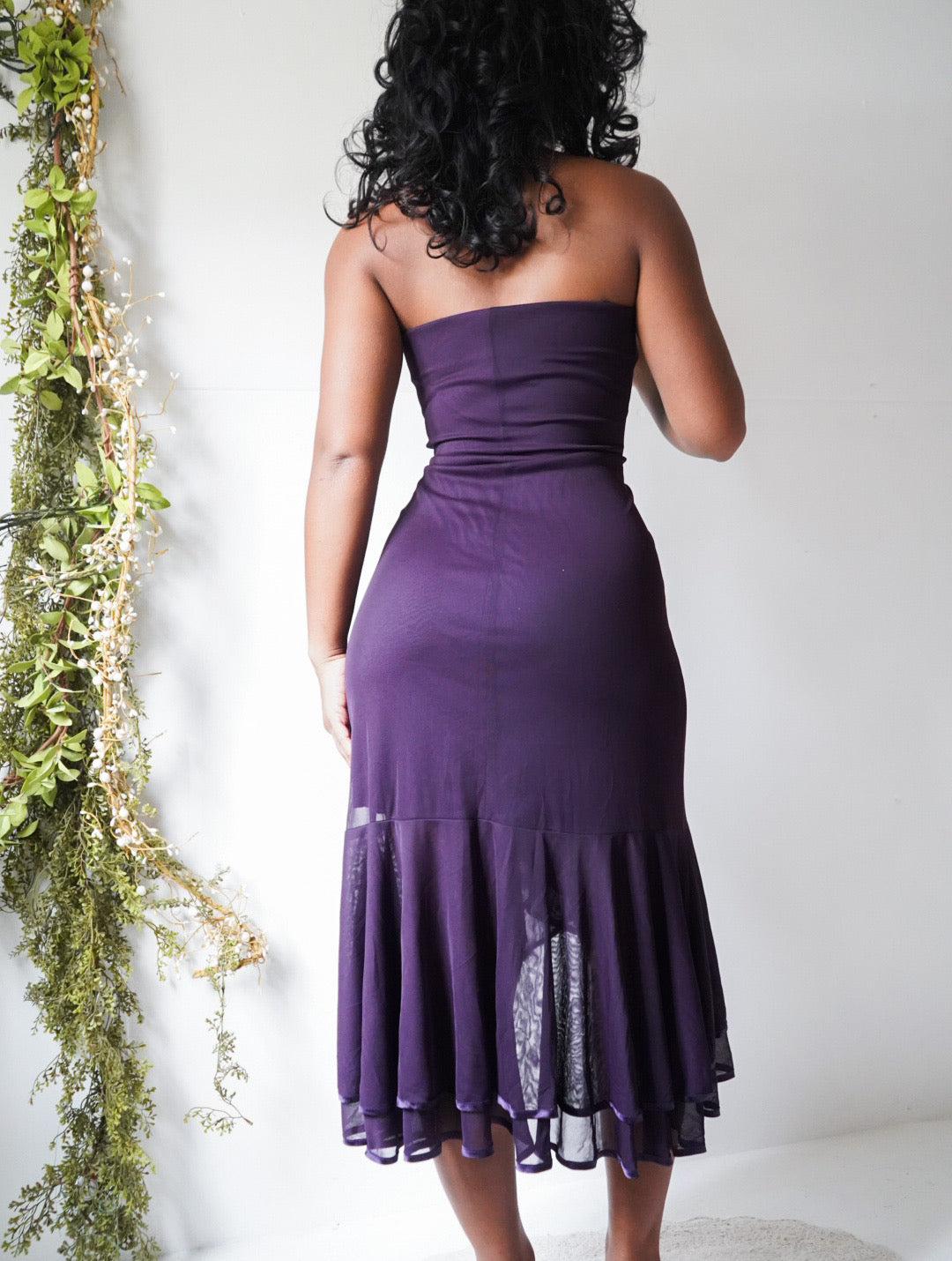 Y2K Purple Strapless Ruffle Hem Dress