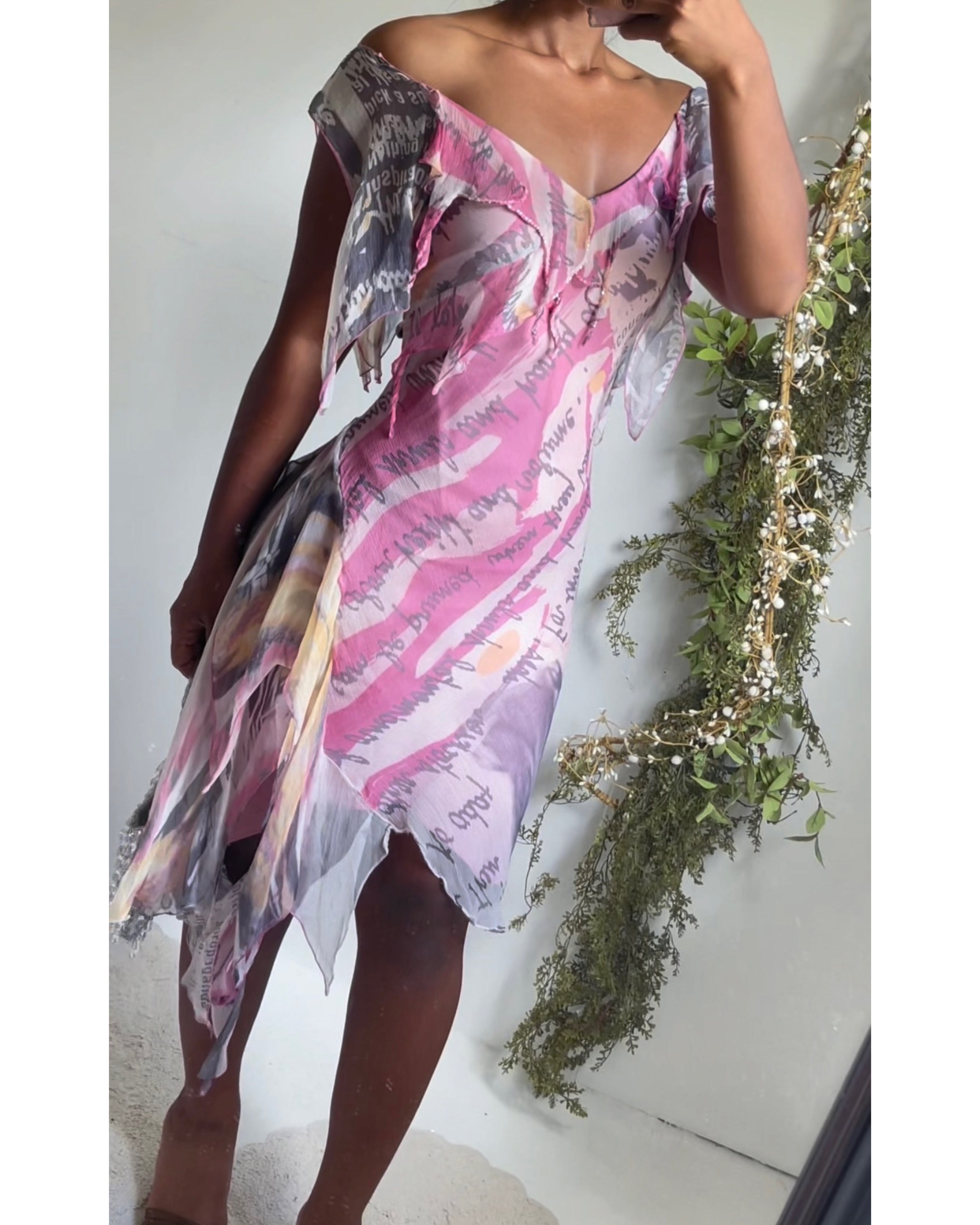 Vintage Y2K Abstract Art Silk Chiffon Fairy Dress