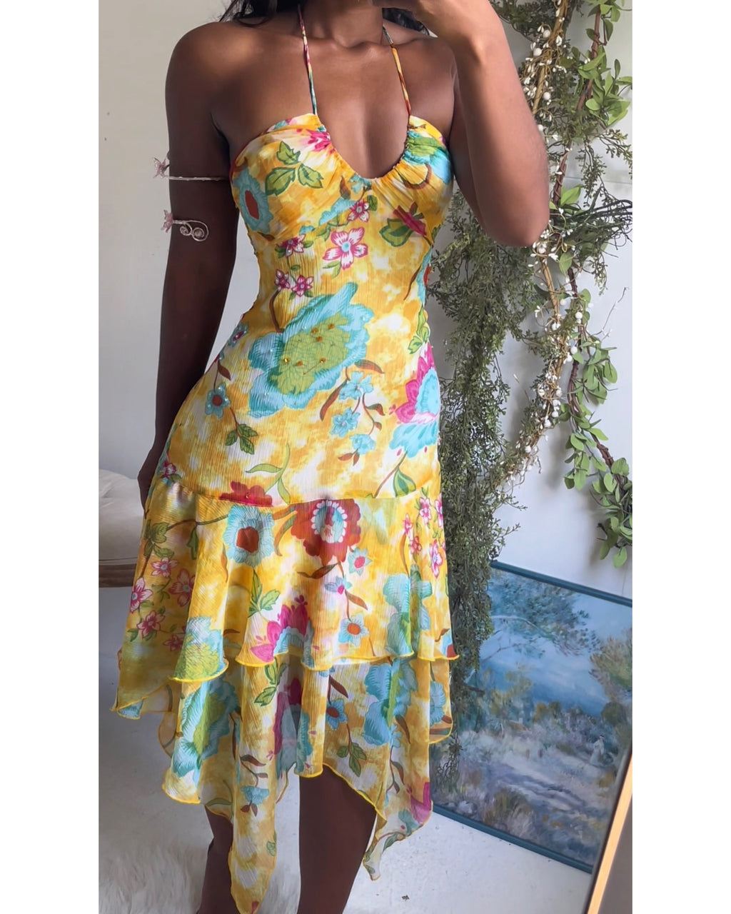 Rare Y2K Bright Floral Halter Fairy Dress