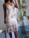 Y2K Champagne Silk Charmeuse Beaded Dress