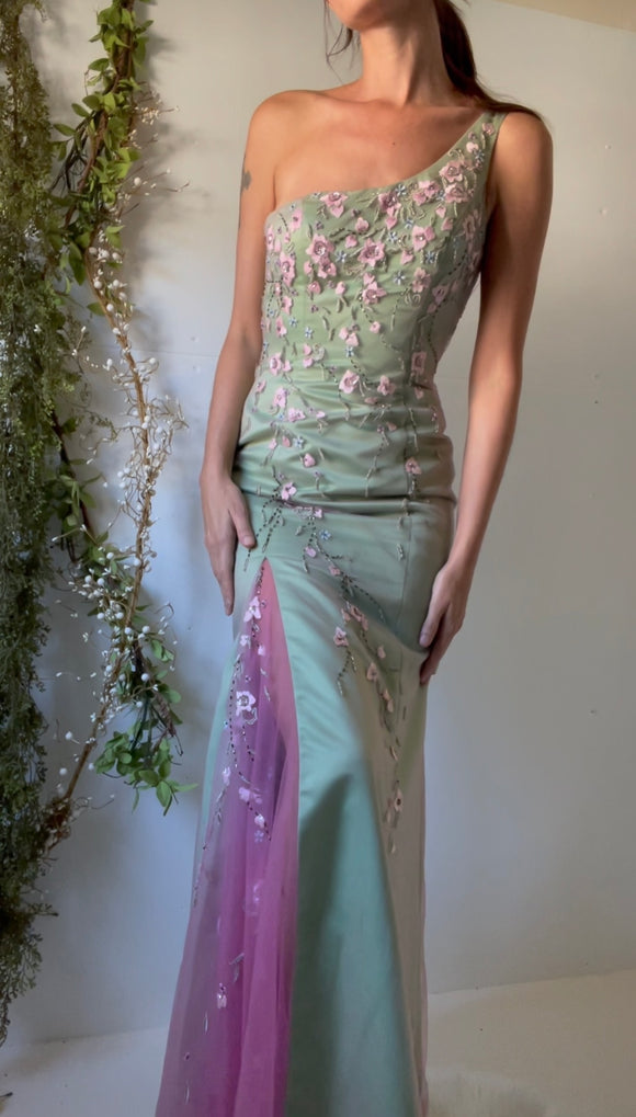 Vintage rare layered gown with beaded detail.