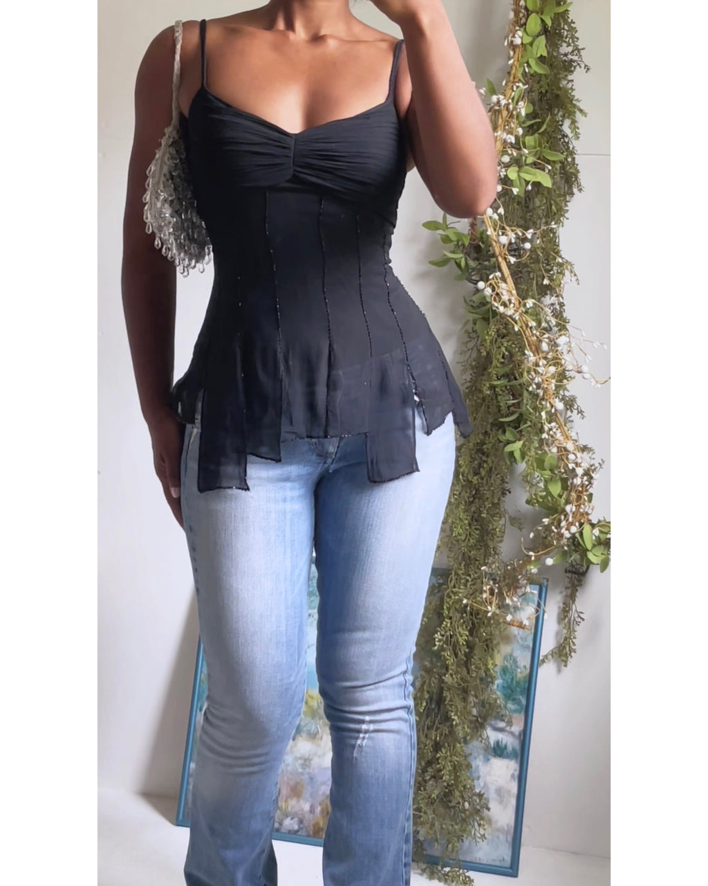 Y2K Silk Bead Trim Going Out Top