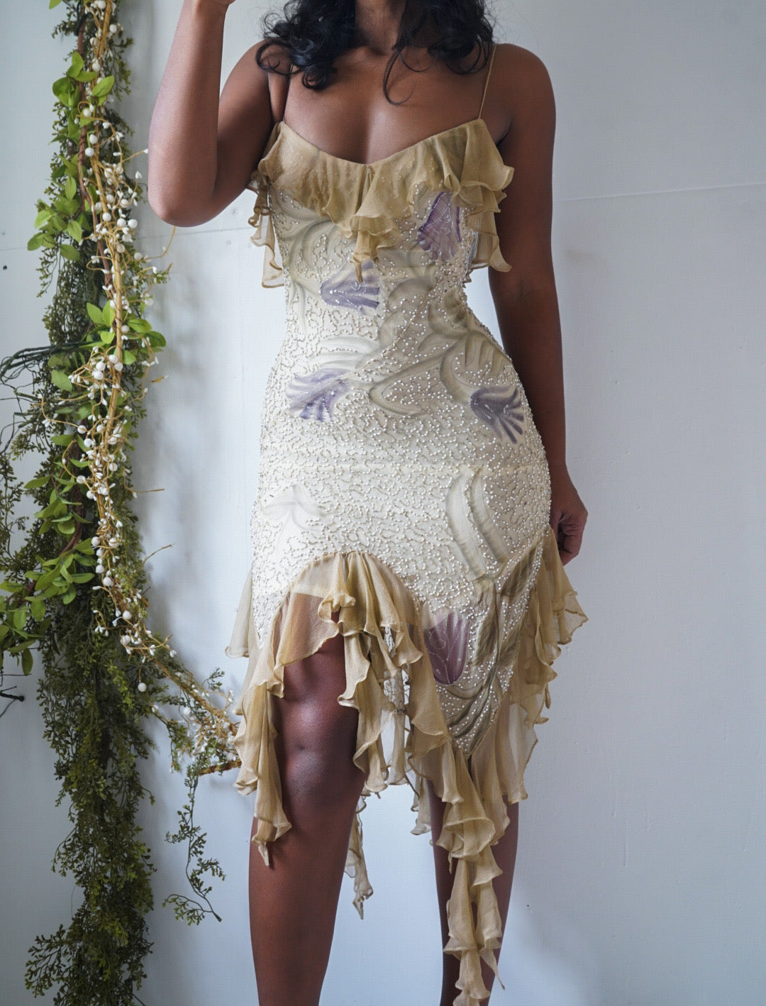 Y2K Reworked Beige Floral Fairy Dress