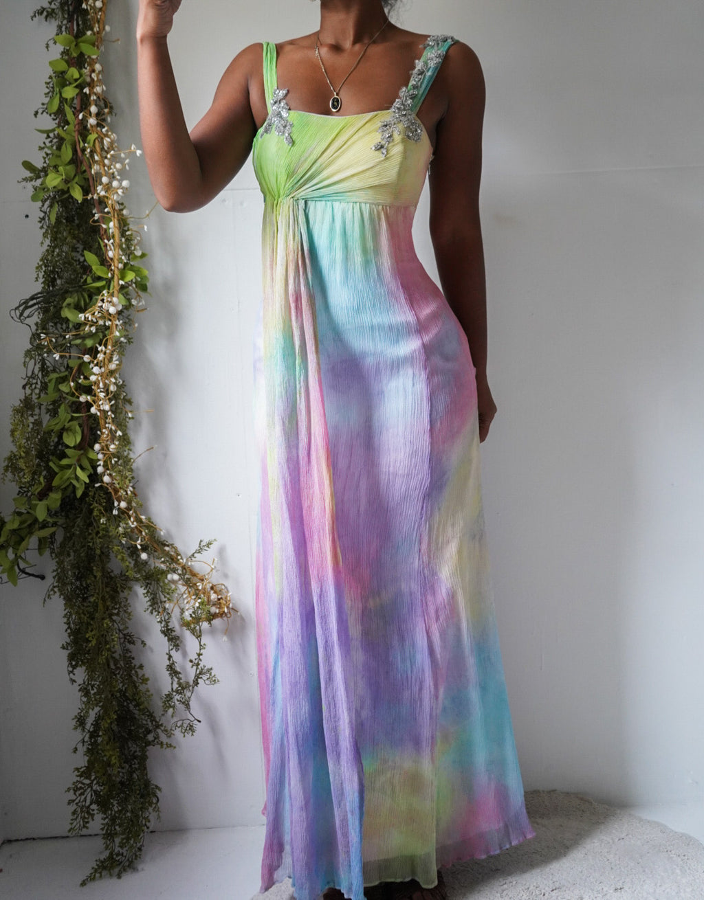 Y2K Rainbow Pastel Silk Gown