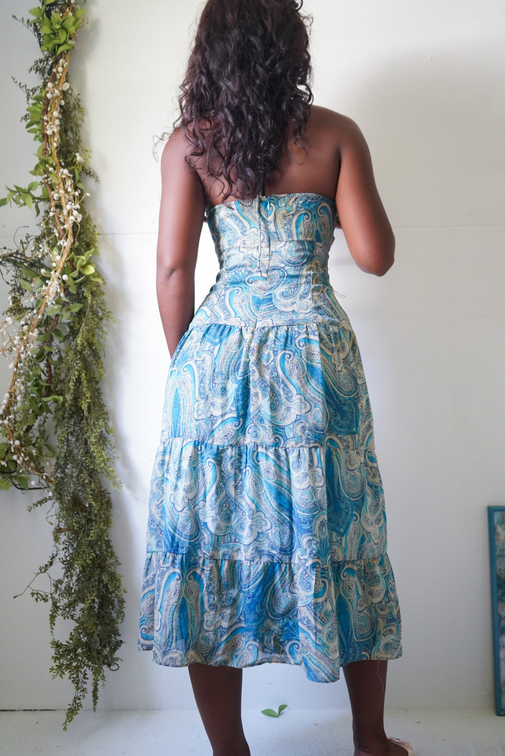 Y2K Blue Paisley Boho Halter Dress