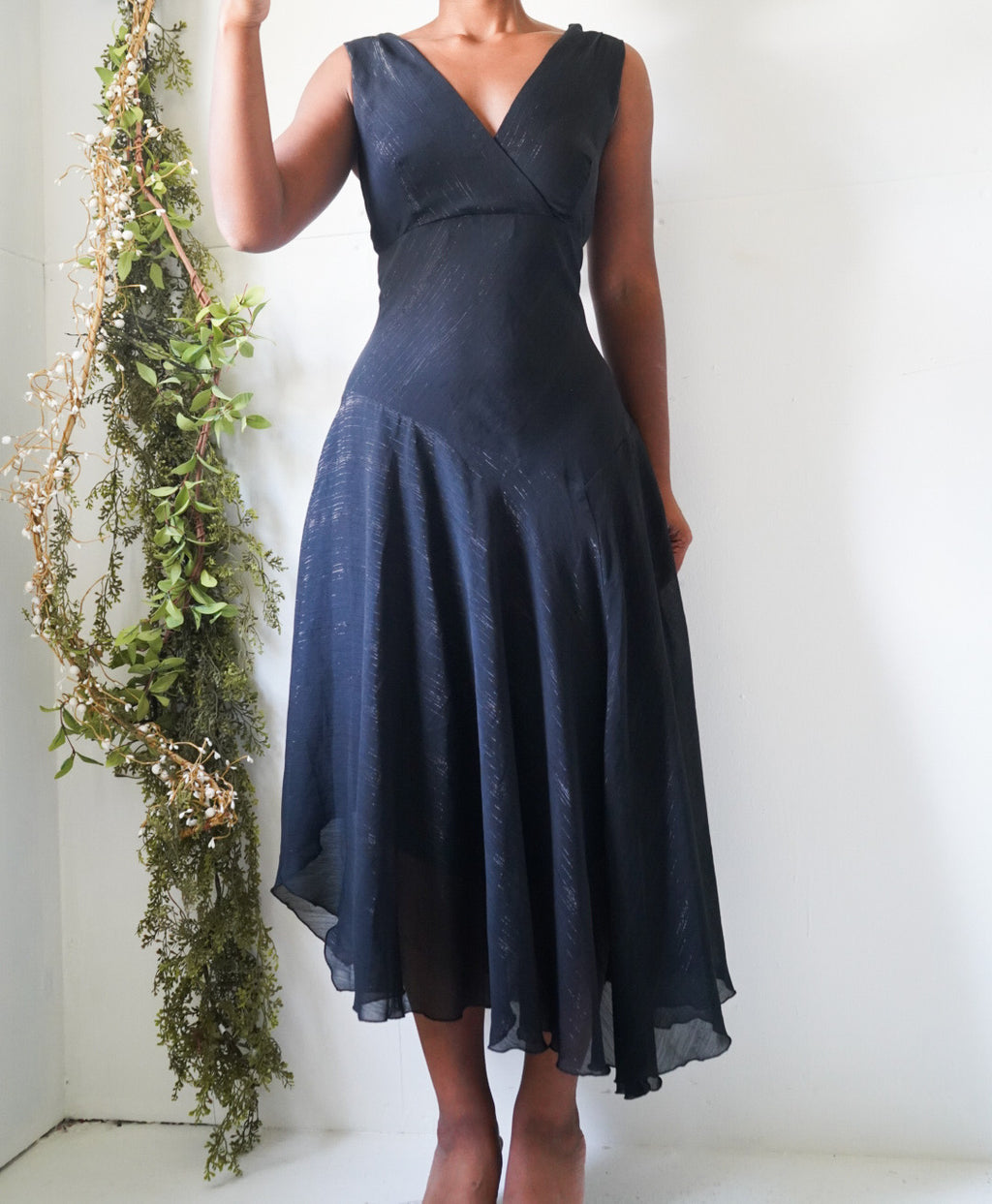 Y2K Fairy Hem Crossover Neck Midi Dress