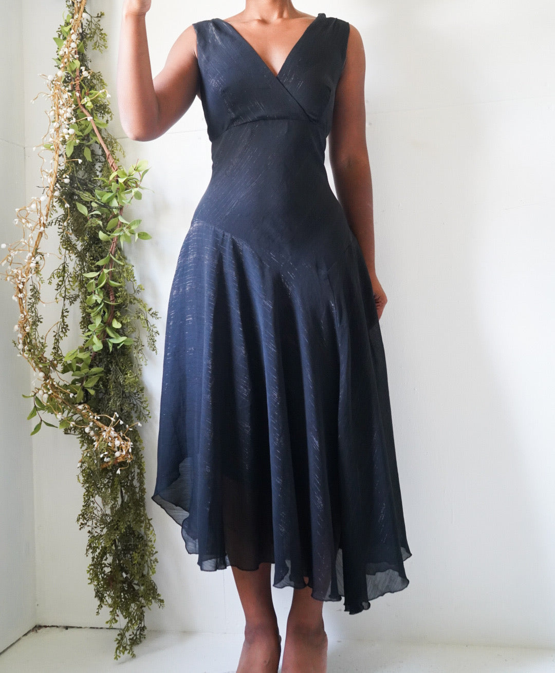Y2K Fairy Hem Crossover Neck Midi Dress