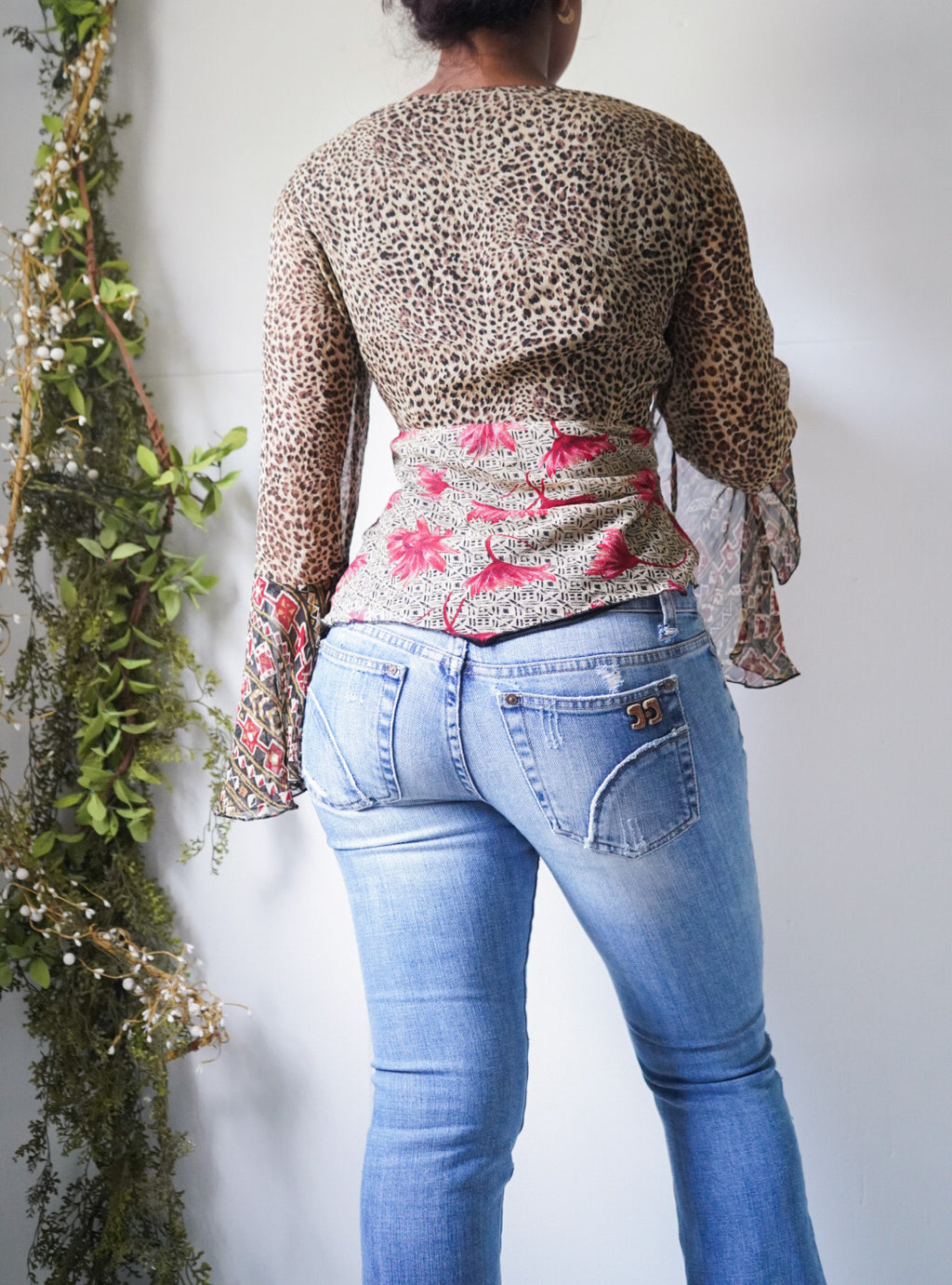 Y2K Silk Animal Patchwork Print Silk Top