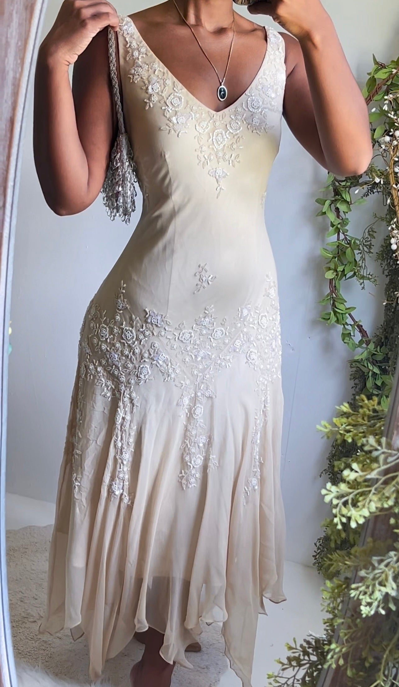 Vintage Cream Silk Beaded Fairy Dress