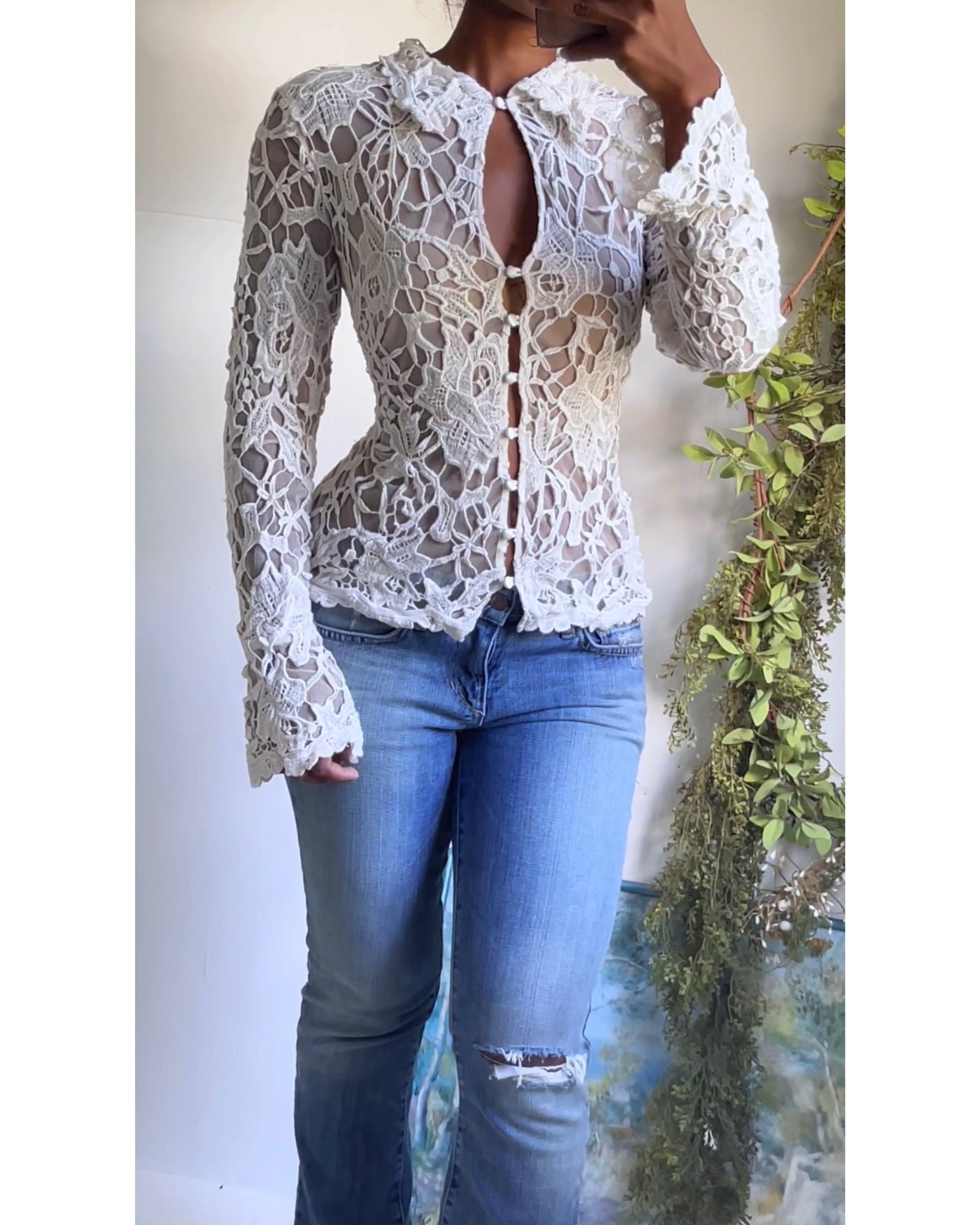 Rare Vintage 90’s Ivory French Lace Shirt