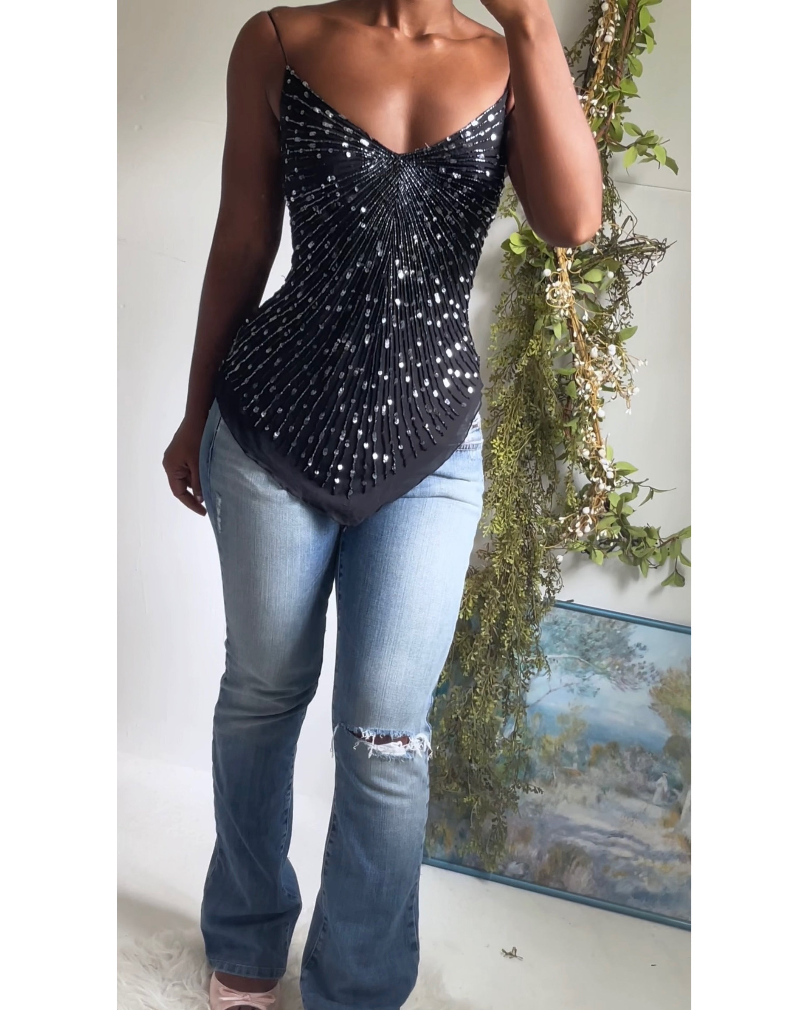Y2K Beaded Silk Going Out Cami