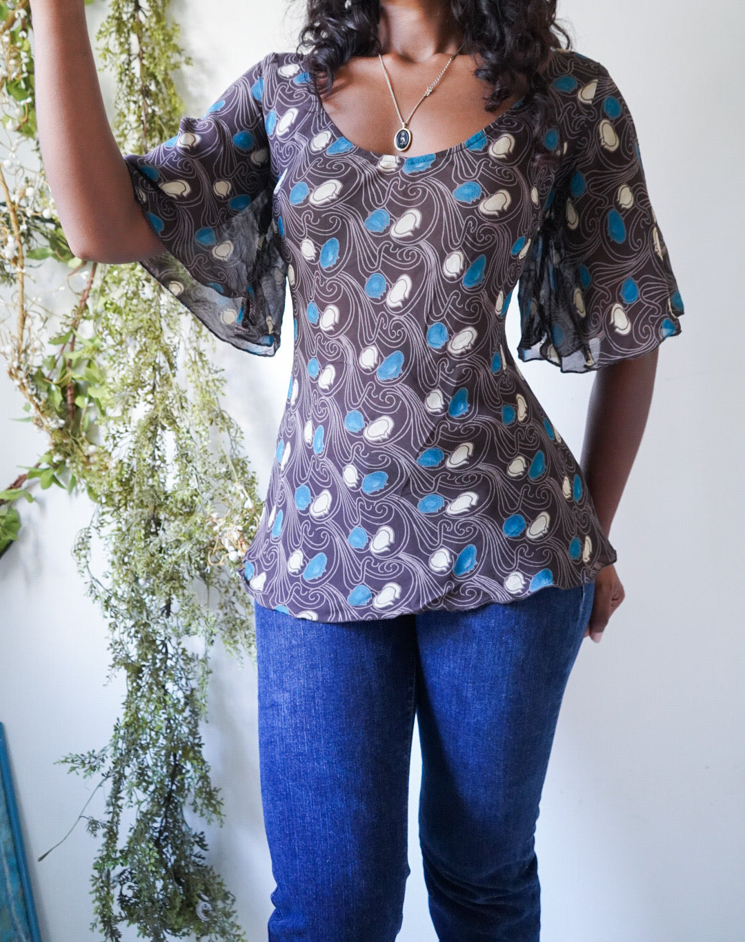 Y2K Abstract Boho Half Sleeve Top
