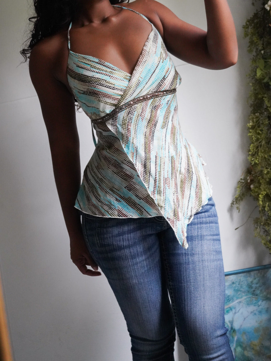 Y2K Boho Crossover Halter Cami