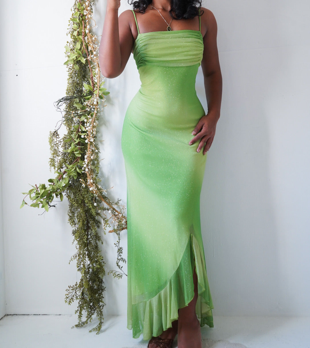 Y2K Fairy Lime Green Gradient Sparkle Dress