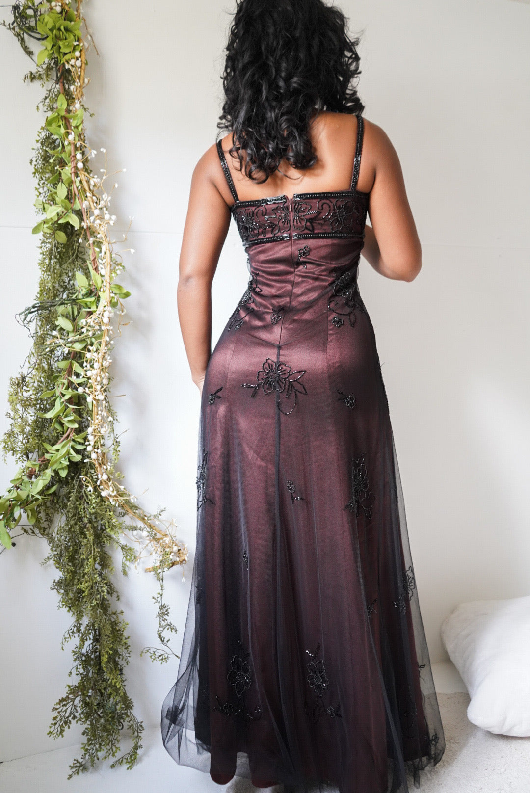Chocolate Beaded Split Front Gown