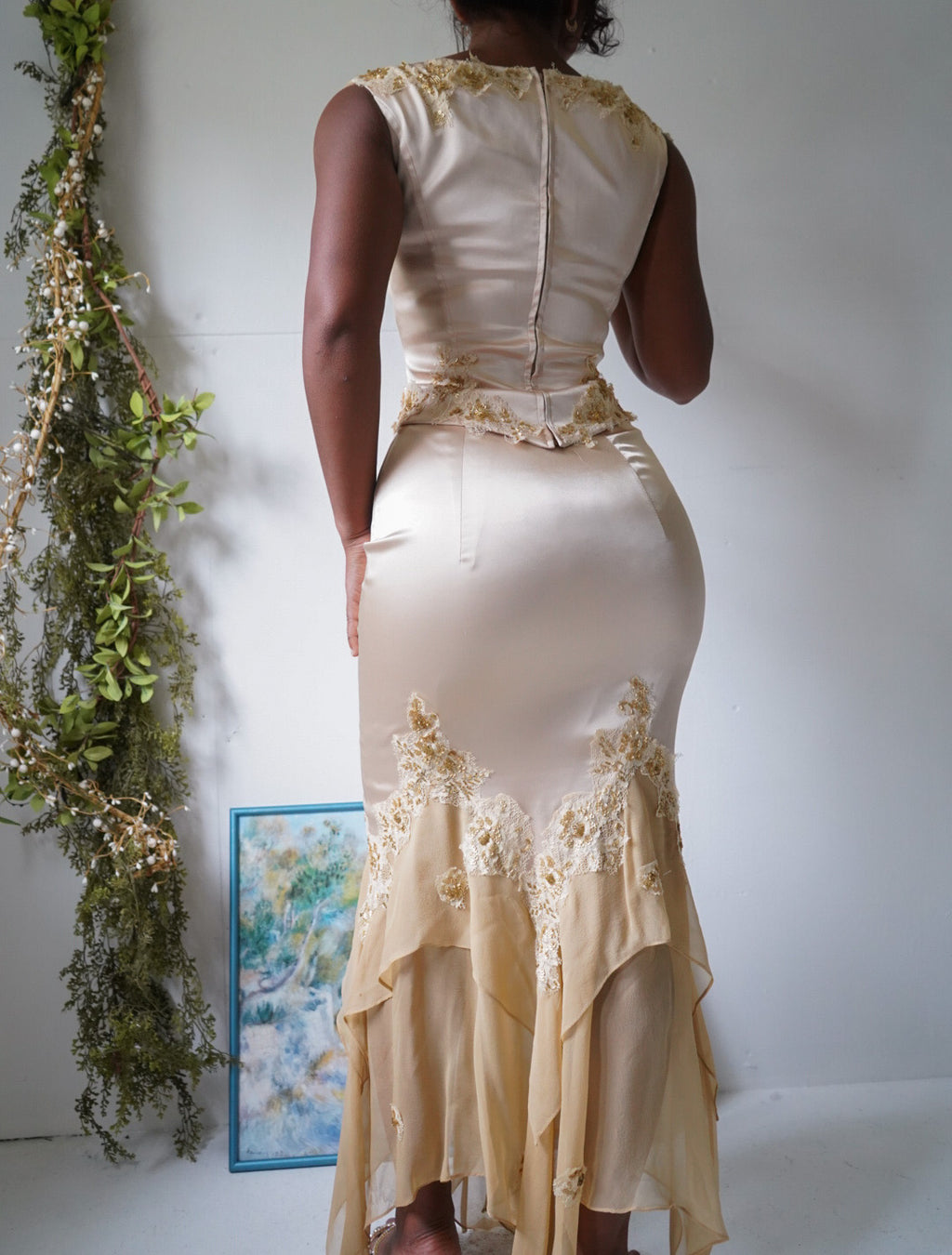 Rare Y2K Silk Blend Pale Gold 2 Piece Set