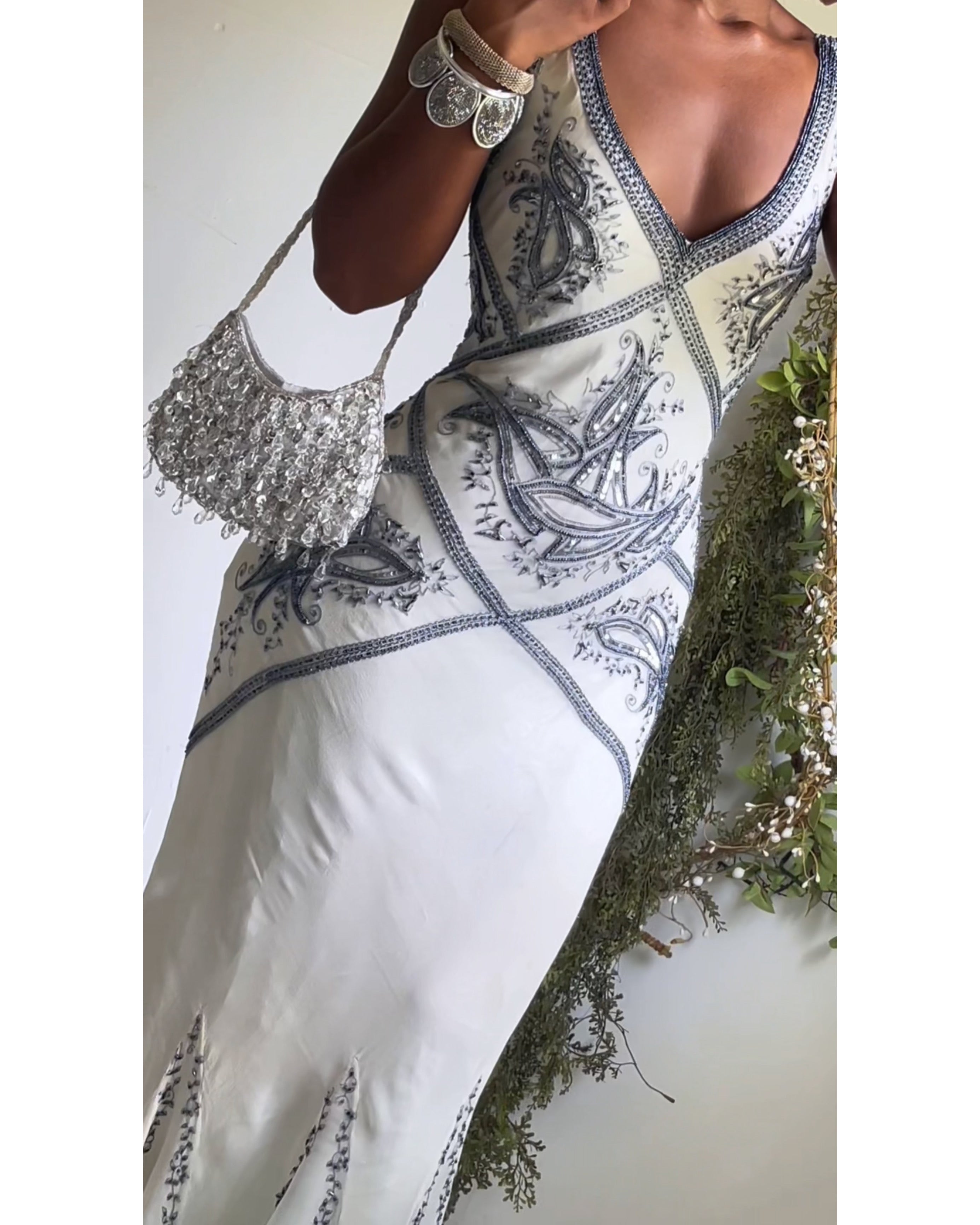 Rare Y2K Ivory Paisley Beaded Gown