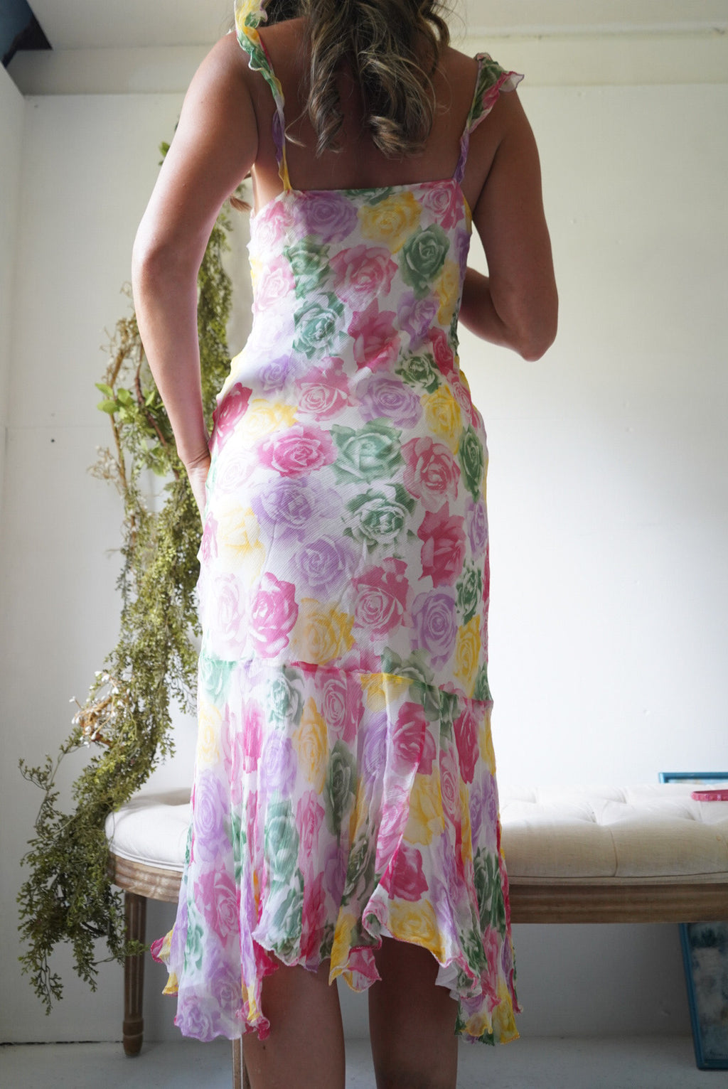 Y2k silk rose dress