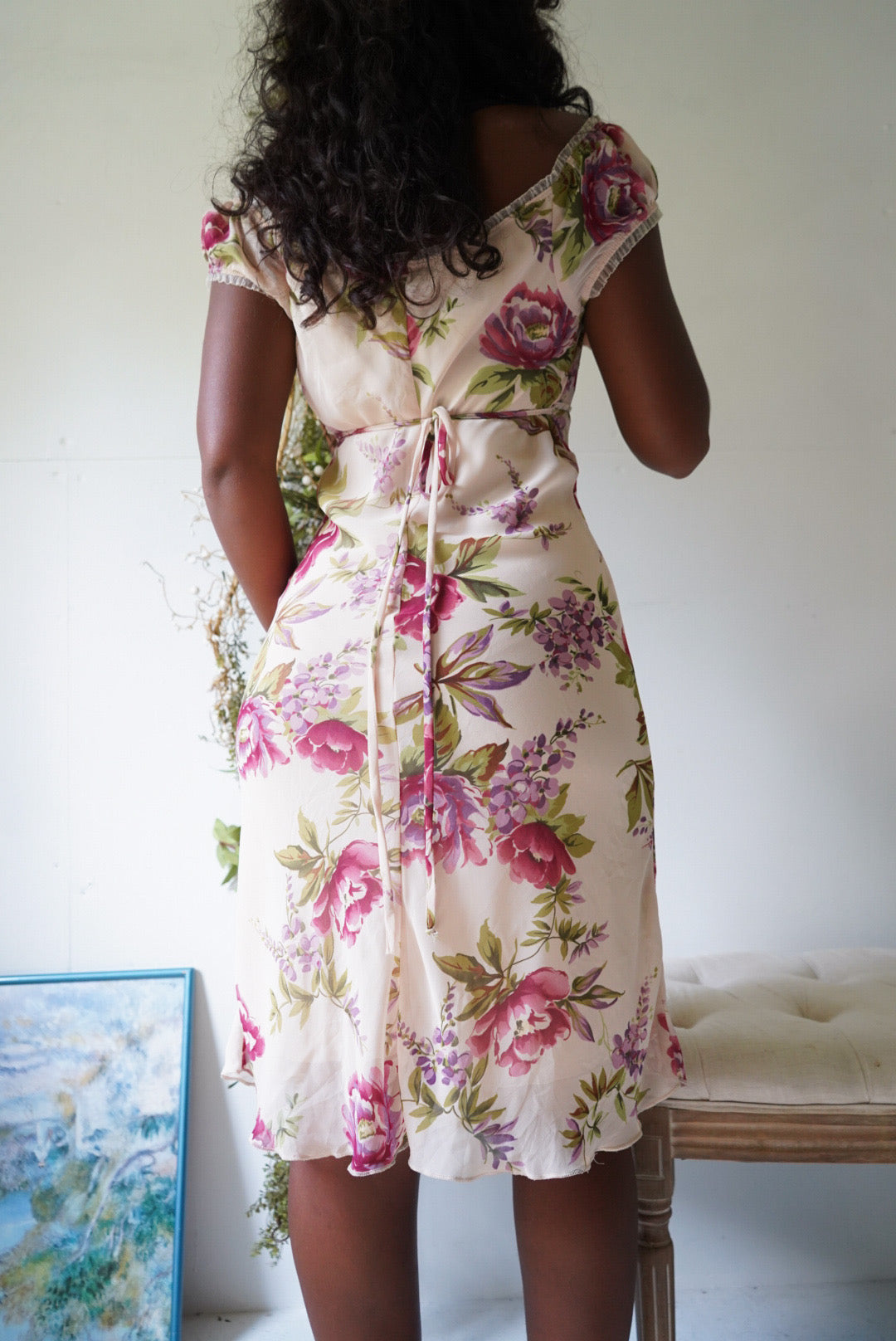 Y2K Cream Romantic Floral Milkmaid Dress