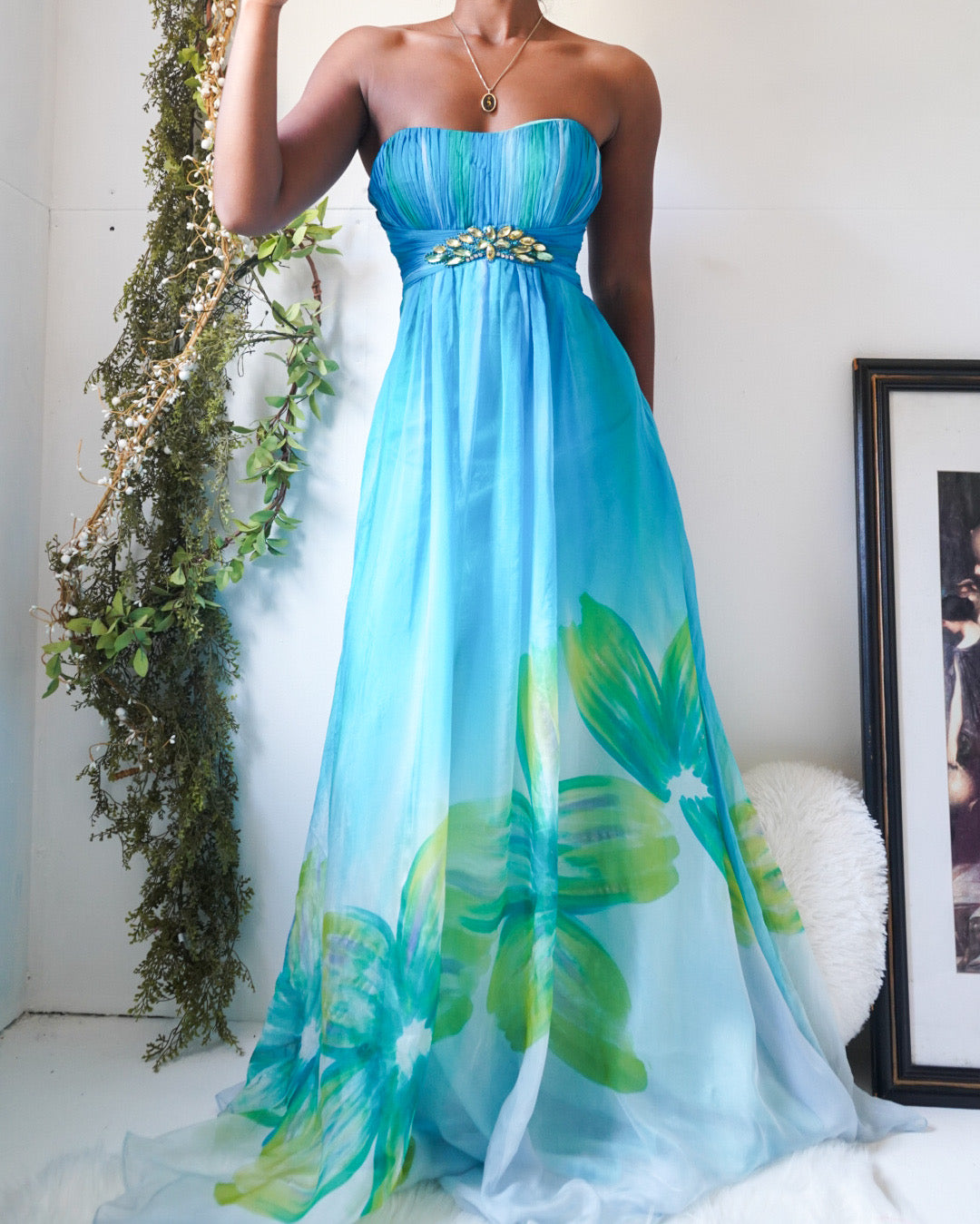 Watercolor Floral Silk Gown