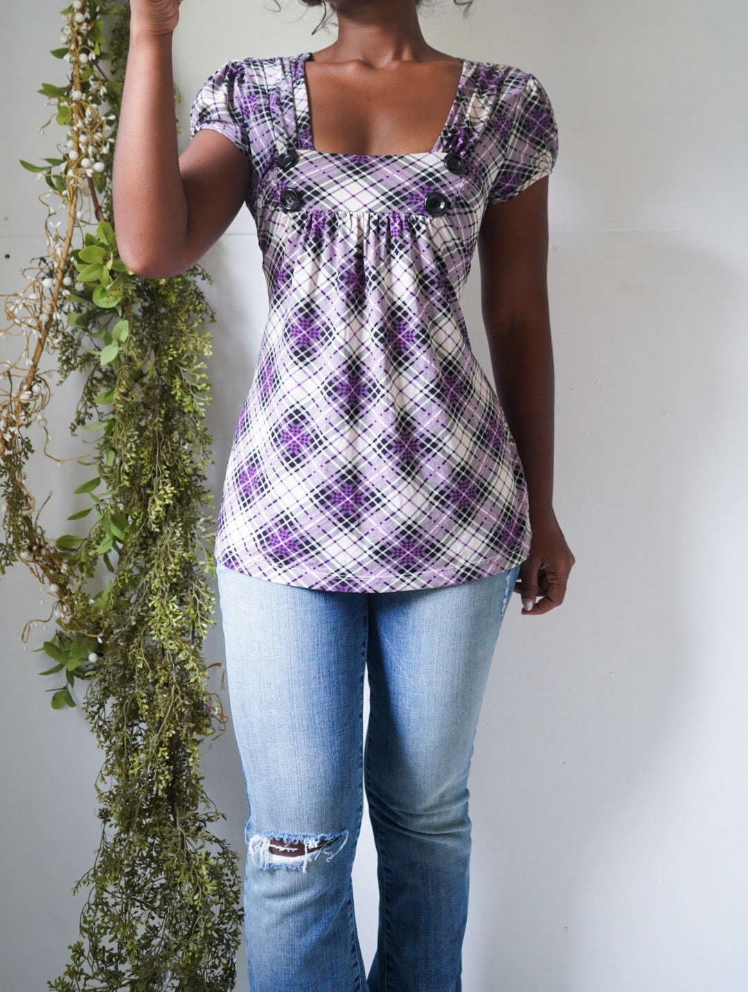 Y2K Plaid Twee Babydoll Top