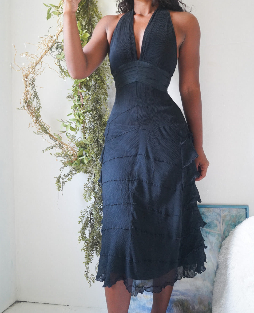 Y2K Silk Chiffon Black Cocktail Dress