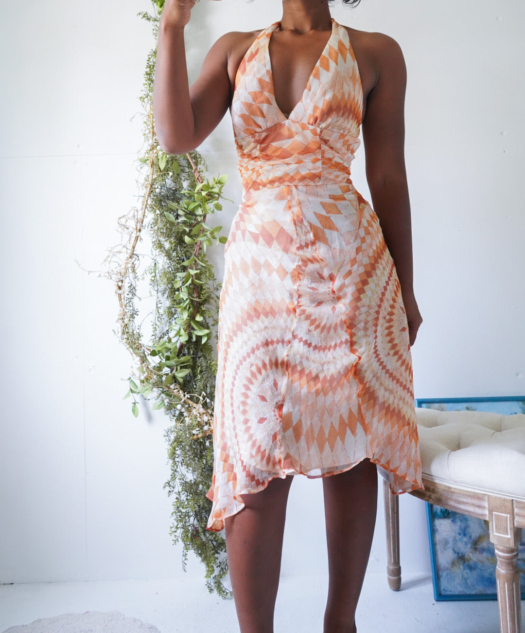 Y2K Abstract Silk Halter Dress – Masha&Jlynn