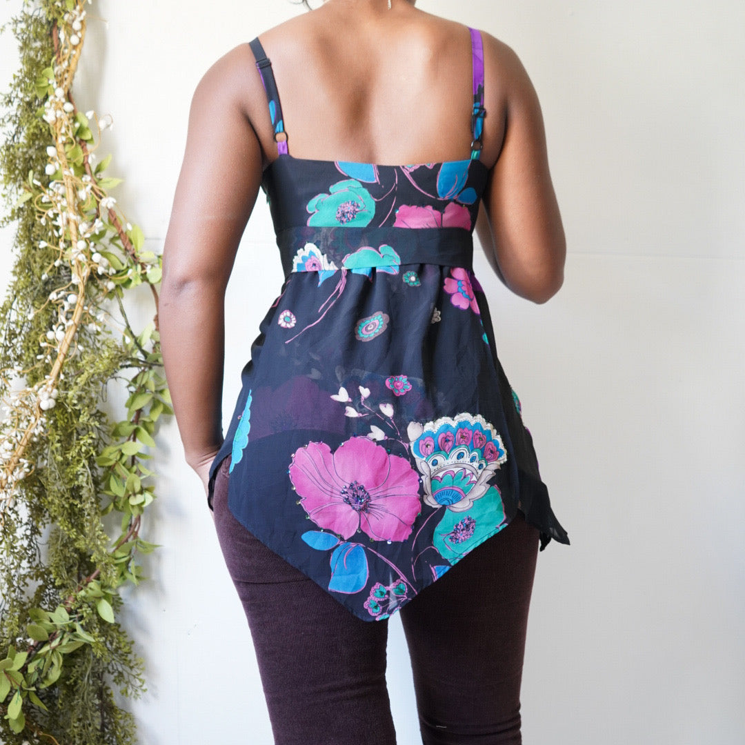 Flirty Black Floral Babydoll Top