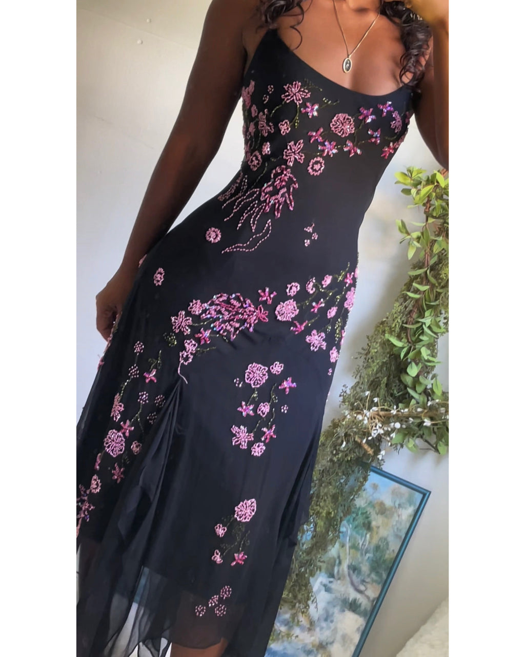 Y2K Black & Pink Beaded Silk Fairy Dress