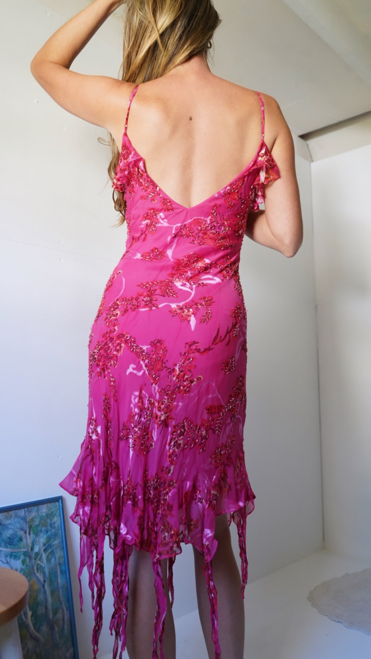 Y2k beaded silk mini dress