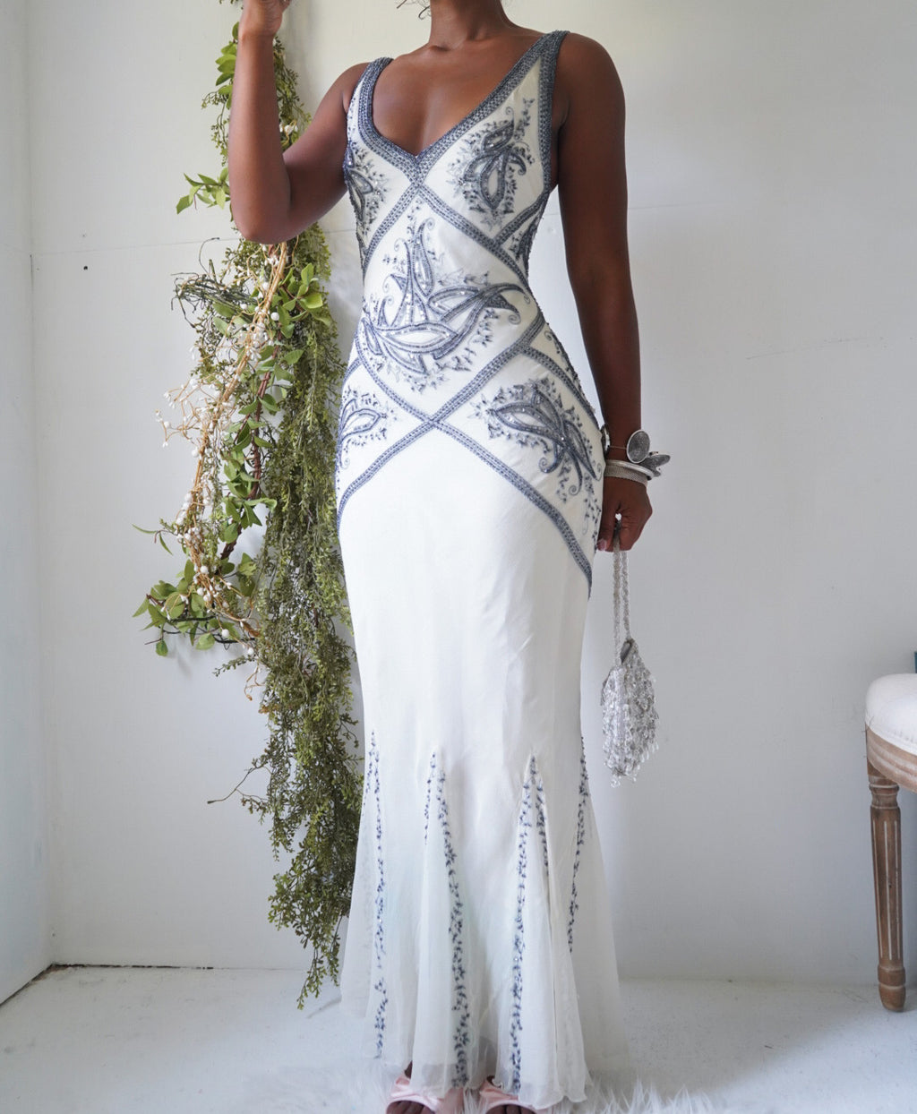 Rare Y2K Ivory Paisley Beaded Gown