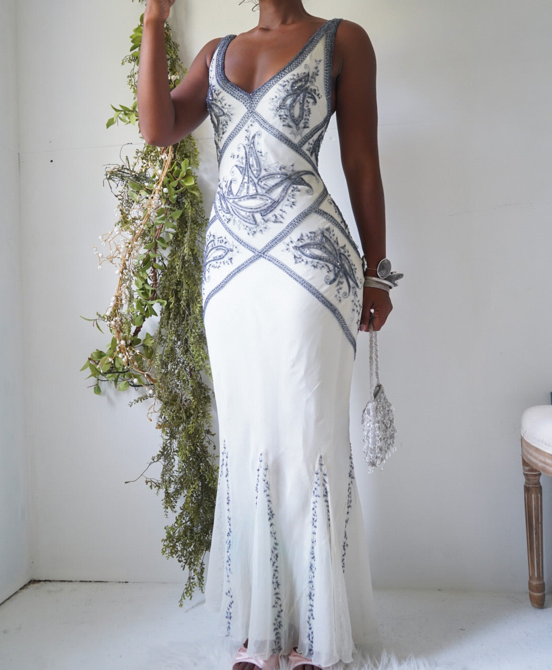 Rare Y2K Ivory Paisley Beaded Gown