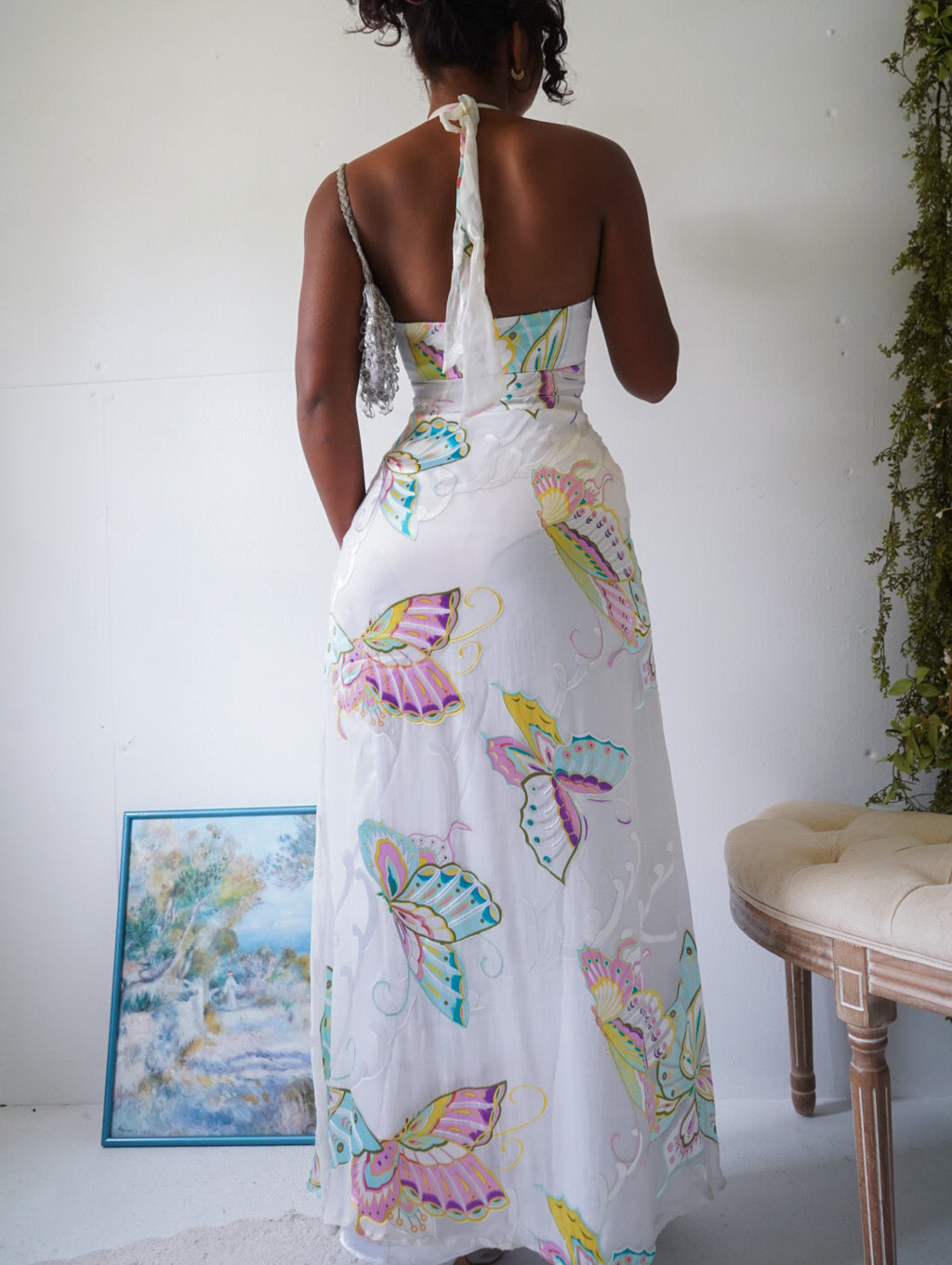 Rare Y2K White Butterfly Halter Gown