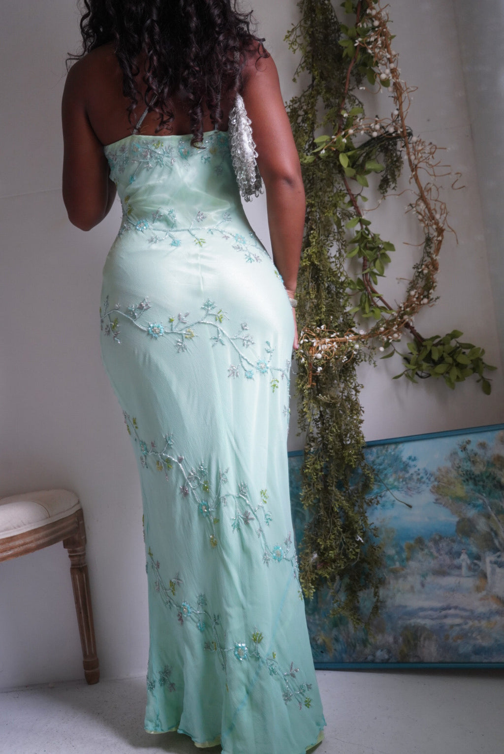 Rare Y2K Silk Layered and Beaded One Shoulder Gown